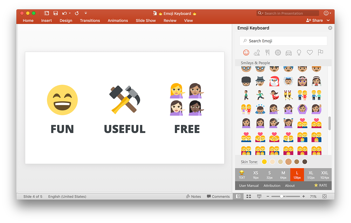 Screenshot of Emoji Keyboard in PowerPoint 2016 for Mac