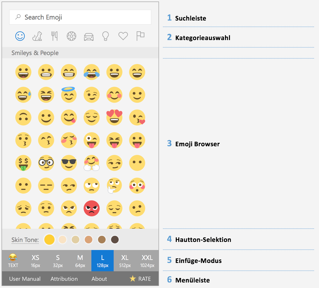 Die Benutzeroberfläche von Emoji Tastatur
